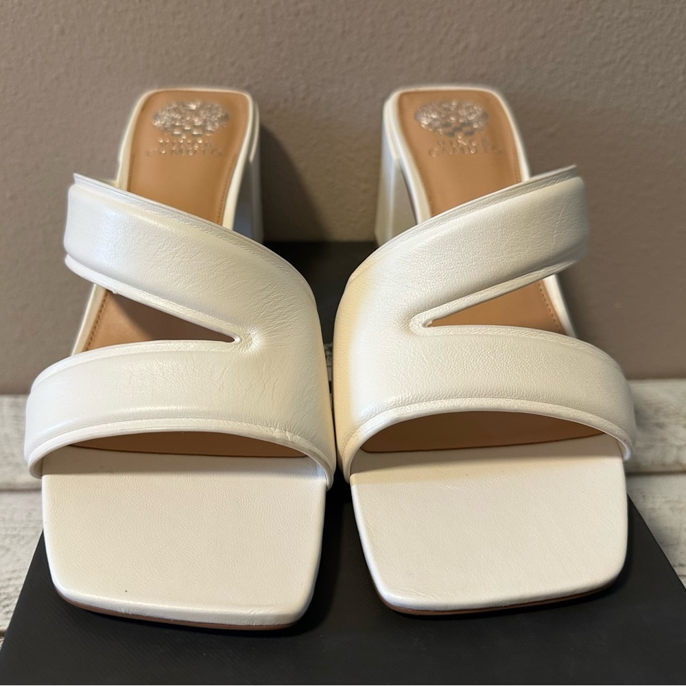 Vince Camuto White Block Heel Slide Sandals - Picture 3 of 9